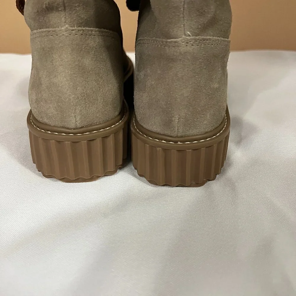 ASTER Dorit Boots Platform Suede Taupe Faux Alpaca Cream Lug Sole Women's 6 NWB